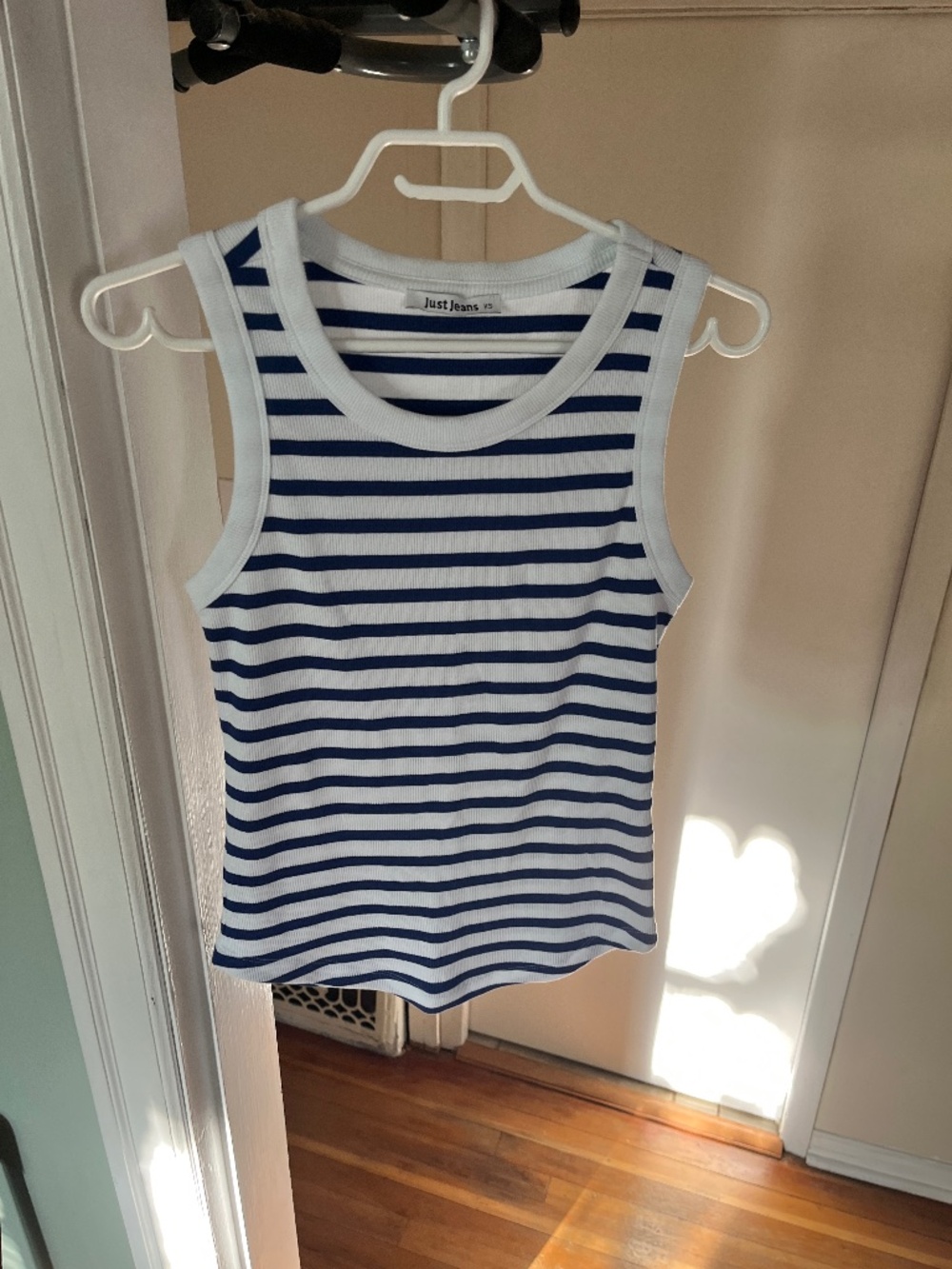 Just Jeans Blue & White Striped Ribbed Tank Top XS